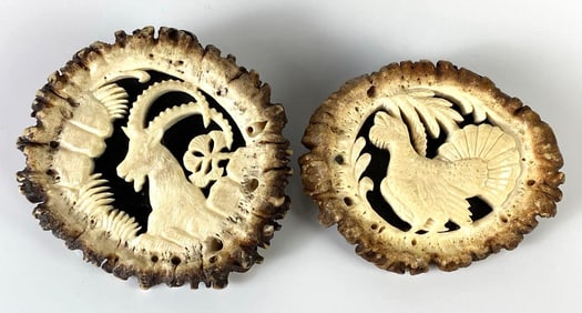 Group of 2 Carved Antler Animal Brooches