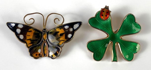Group of 2 David-Andersen Sterling Silver Enameled Brooches