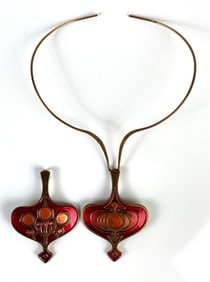 David-Andersen Copper Enameled Art Deco Necklace with Interchangeable Pendant