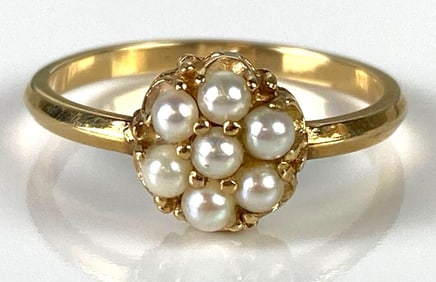 14K Gold Pearl Cluster Ring