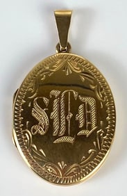 14K Gold Etched Monogramed Locket
