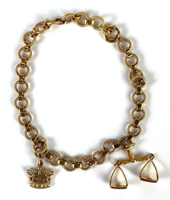 Krementz 14K Gold Link Bracelet with 10K Gold Charms
