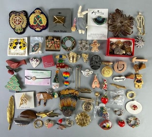 Group of Costume Jewelry Pins and More