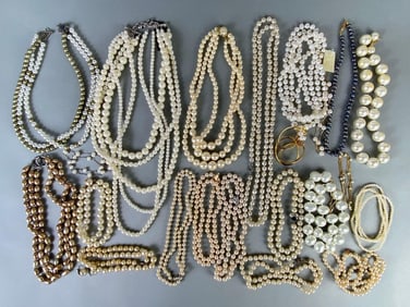 Group of Faux Pearl Necklaces and More
