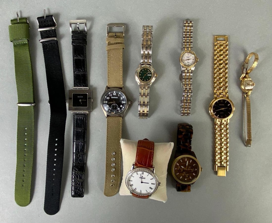 Group of Men’s and Womens Wristwatches: Includes Gucci, Barbour, Fossil, Michael Kors, and more.