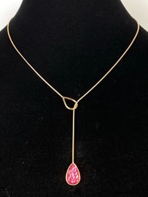 Lalique Red Leaf Costume Jewelry Necklace