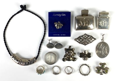 Group of Sterling Silver Jewelry Items and More