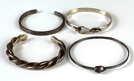Group of Sterling Silver Bangle and Cuff Bracelets