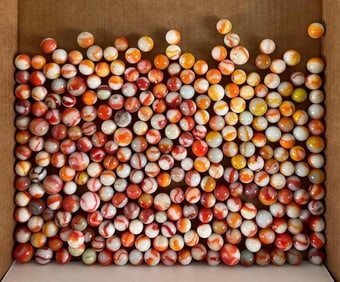 Group of 270+ Peltier Glass Co. Ottawa IL Orange and White Marbles