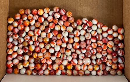 Group of 190+ Peltier Glass Co. Ottawa IL Orange and White Marbles