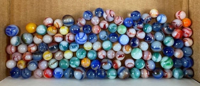 Group of 110+ Peltier Glass Co. Ottawa IL Peewee Marbles