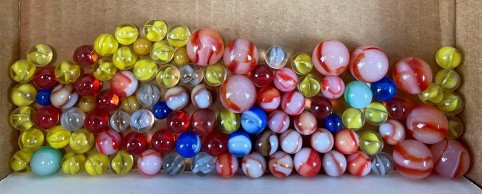 Group of 95+ Peltier Glass Co. Ottawa IL Peewee Marbles and More