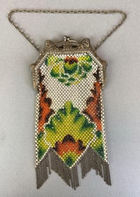 Antique Manalain MFG Mesh Purse with Floral Design