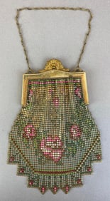 Antique Whiting and Davis Mesh Purse with Rose Design