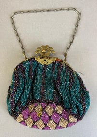 Antique Beaded Silk Lined Purse