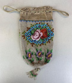 Antique Beaded Purse With Floral Design