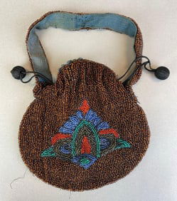 Antique French Beaded Purse with Floral Design