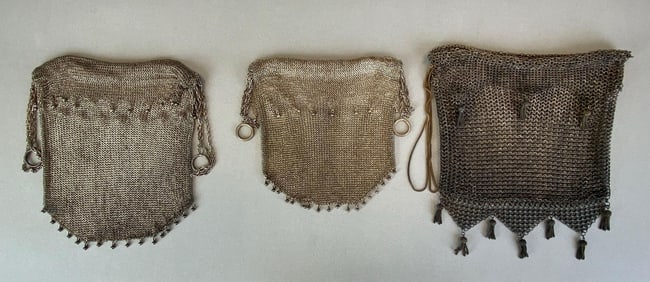 Group of 3 Antique Drawstring Mesh Purses