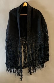 Antique Alician Black Wool Shawl