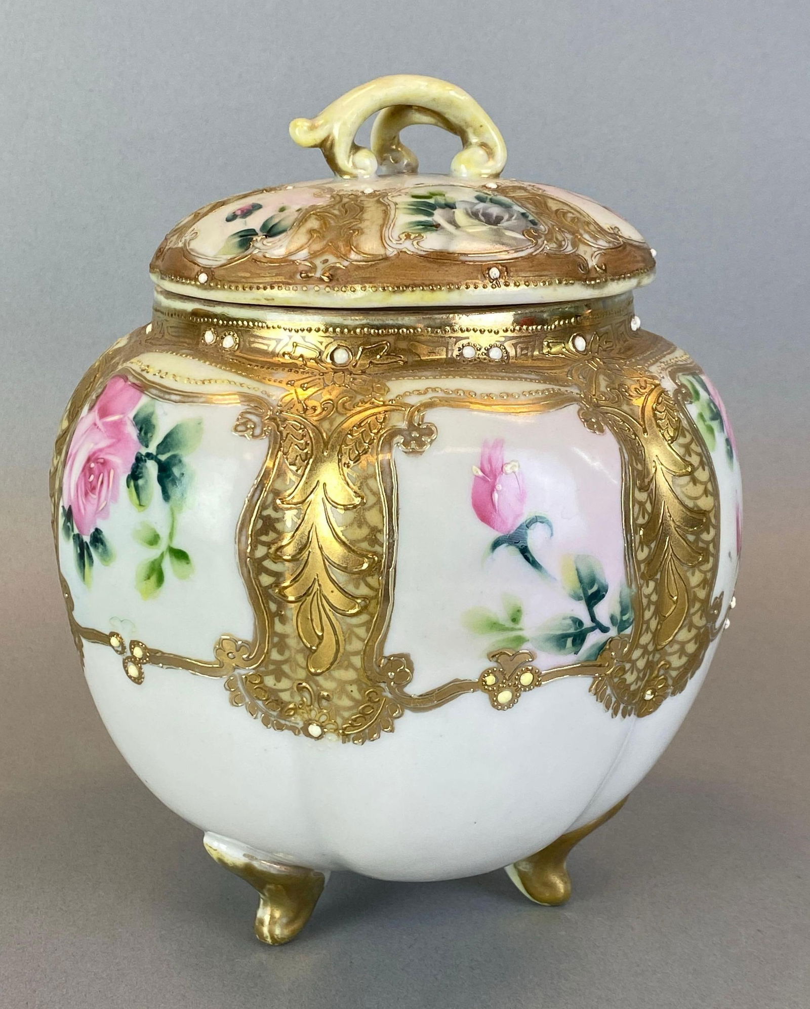 Antique Nippon Hand Painted Rose and Gilt Porcelain Jar (1 of 5)