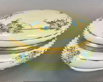 Antique T And V Signed Hand Painted Floral Dresser Powder Box