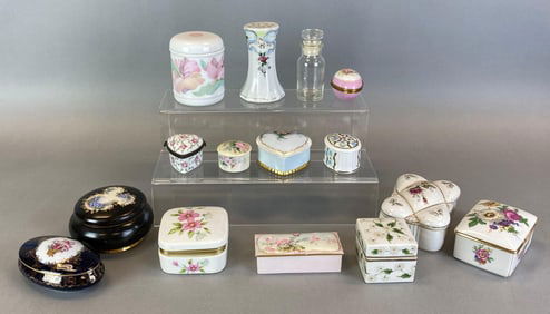 Group of Assorted Porcelain Floral Dresser Boxes and More