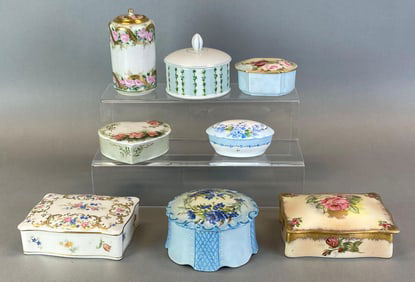Group of Assorted Hand Painted Porcelain Dresser Boxes and More