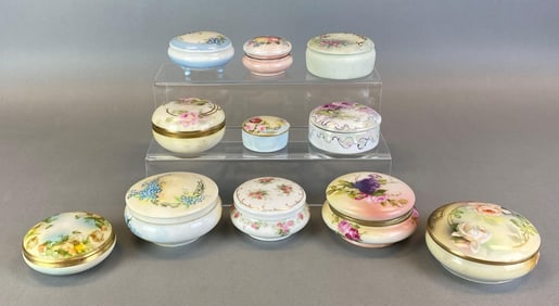Group of Hand Painted Floral Porcelain Powder Jars