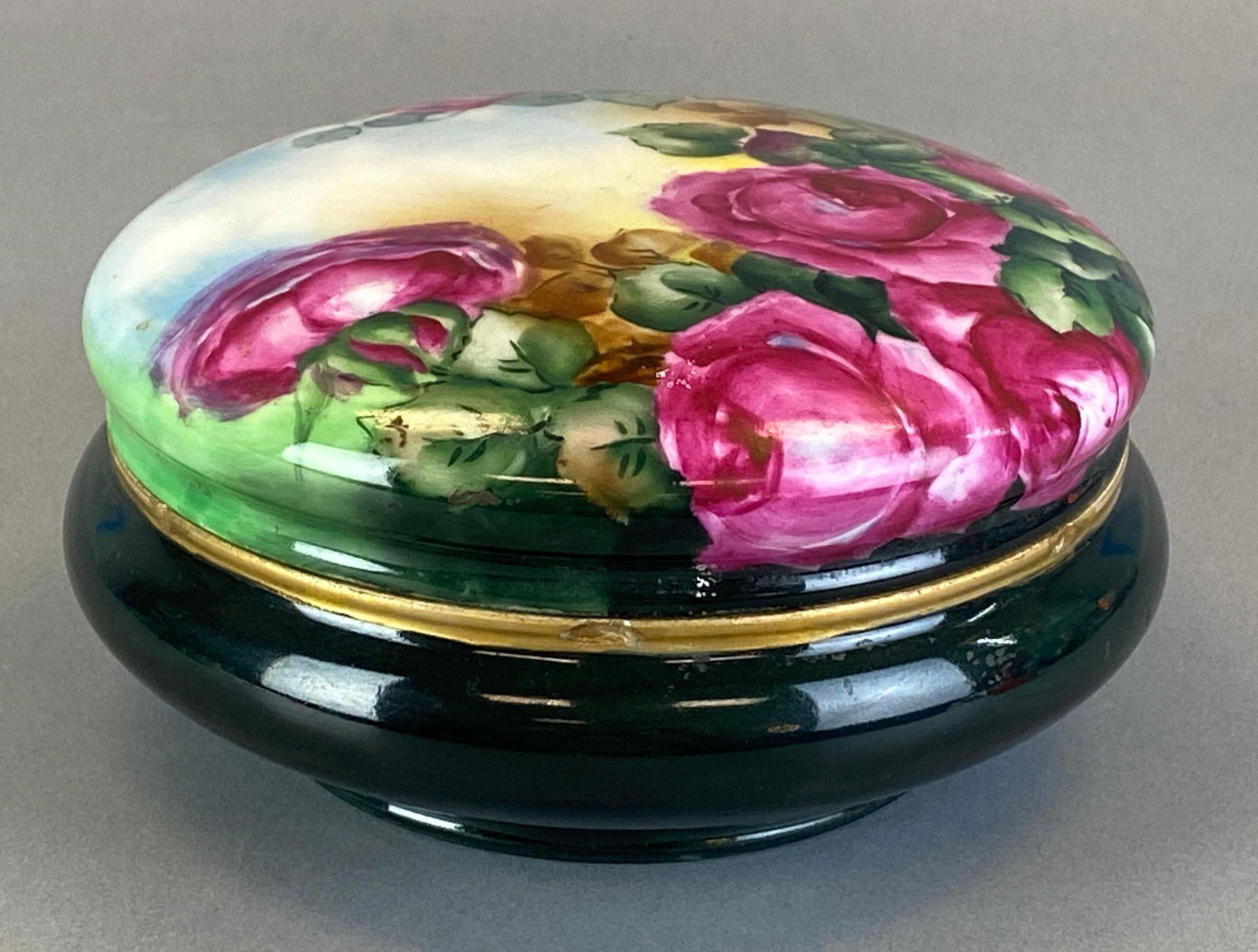 T and V Hand Painted Rose Porcelain Powder Jar (1 of 5)