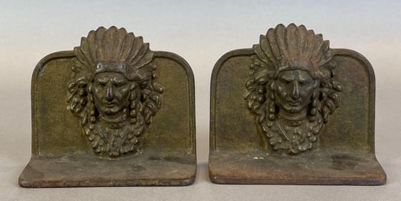 Pair of Cast Iron Native American Chief Bookends