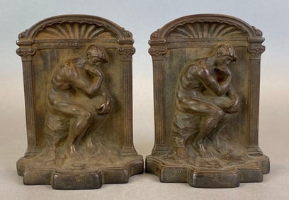 Pair of Metal The Thinker Sculpture Bookends