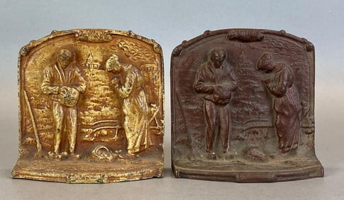 Pair of Cast Iron Praying Farmers Bookends
