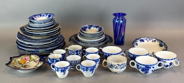 Large Group of Blue Flow Porcelain and More