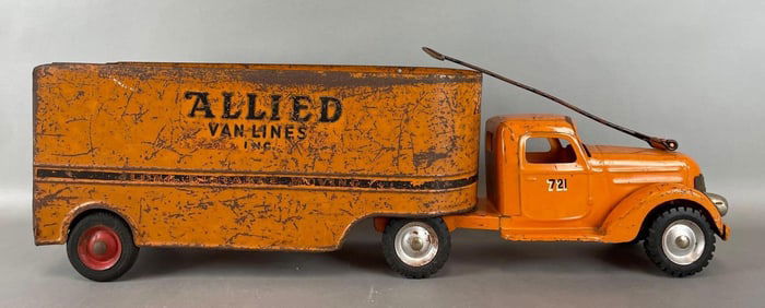Vintage Buddy L Allied Van Lines Pressed Steel Truck and Trailer