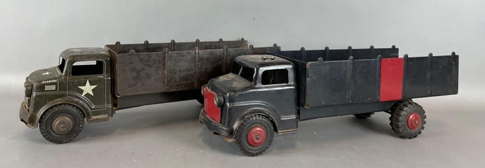 Group of 2 Marx Lumar Pressed Steel Military Trucks