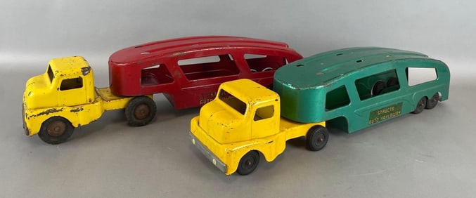 Group of 2 Structo Pressed Steel Auto Haulaway Trucks