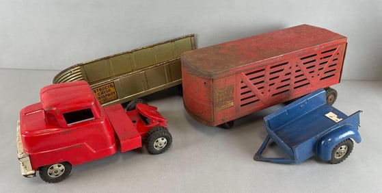 Group of Vintage Pressed Steel Trailers and Truck