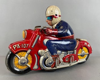 Vintage ATC Japanese Tin Litho Police Highway Patrol Motorcycle