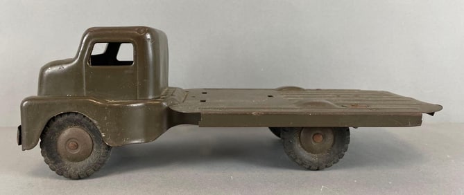 Vintage Structo Pressed Steel Army Flatbed Truck
