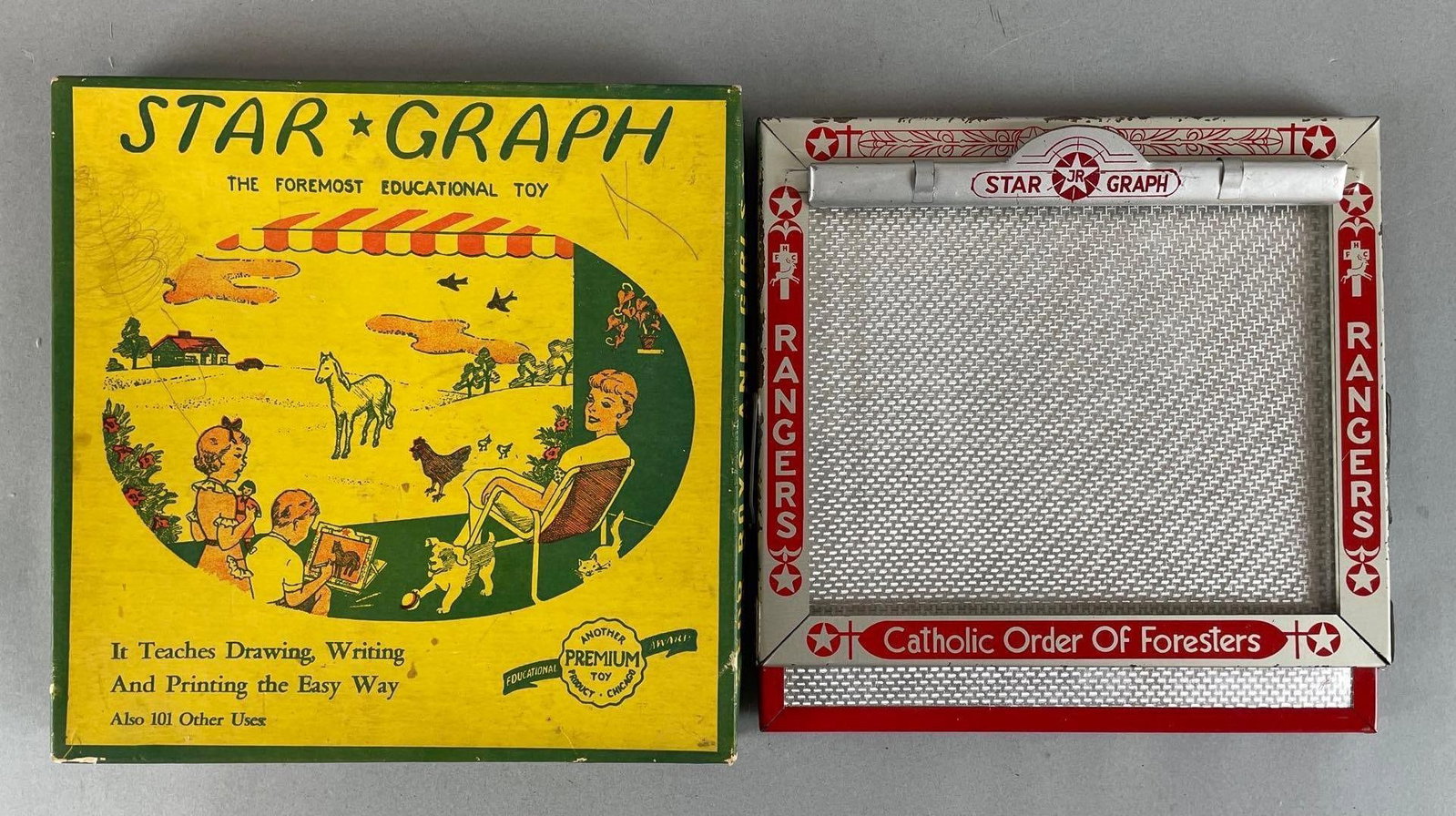 Vintage Catholic Order of Foresters Jr. Star Graph: Includes original box, measures 1 x 8 3/4 x 8 3/4 inches
