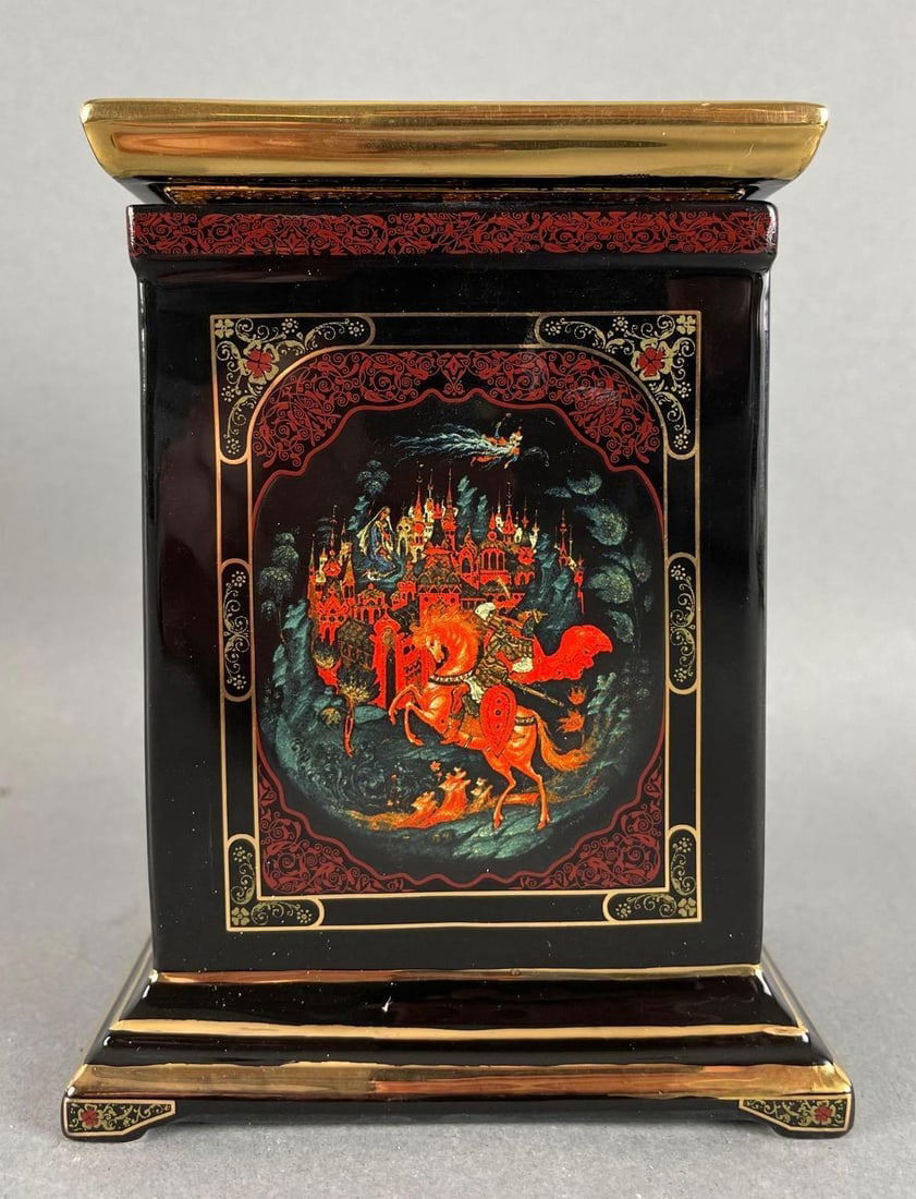 Ardleigh Elliott Ruslan and Ludmilla Porcelain Music Box: No. A0908, working condition, includes original foam packaging and COA. Measures 4 1/2 x 3 1/2 x 2 1/2 inches