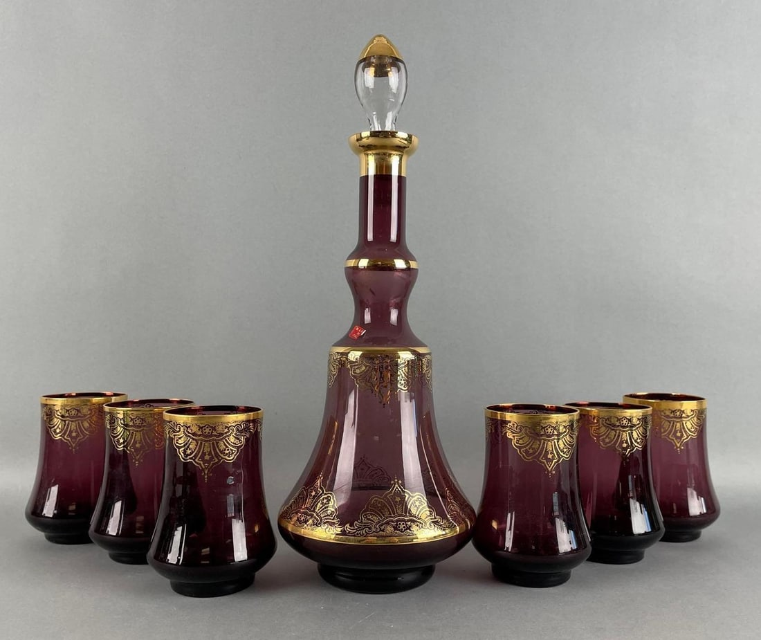 Murano Art Glass Amethyst and Gold Decanter and Glass Set (1 of 2)