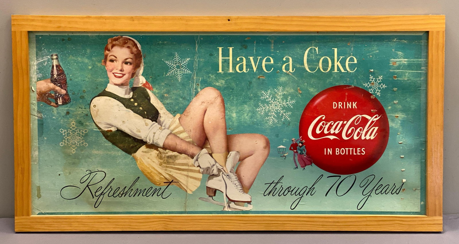 Vintage Coca-Cola Refreshment Through 70 Years Cardboard Advertising Sign (1 of 4)