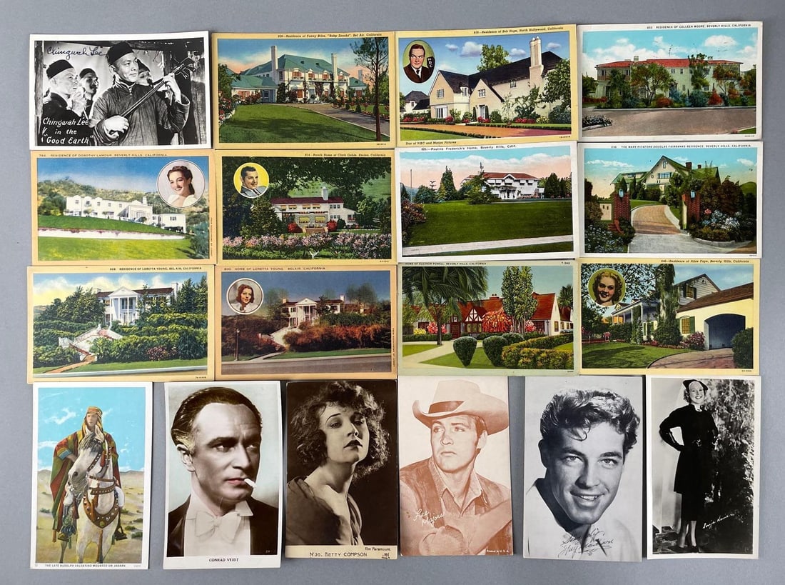 Postcards - 40+ Hollywood: Includes celebrity mansions, headshots, Bob hope, Clark gable, and more