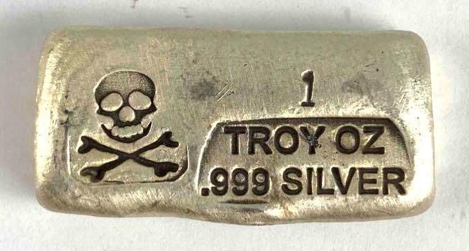 Prospectors Gold and Gems Skull 1oz. .999 Fine Silver Ingot / Bar (1 of 2)