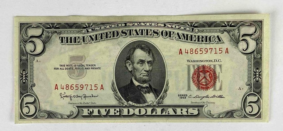 1963 $5 Abraham Lincoln Red Seal US Bill (1 of 2)