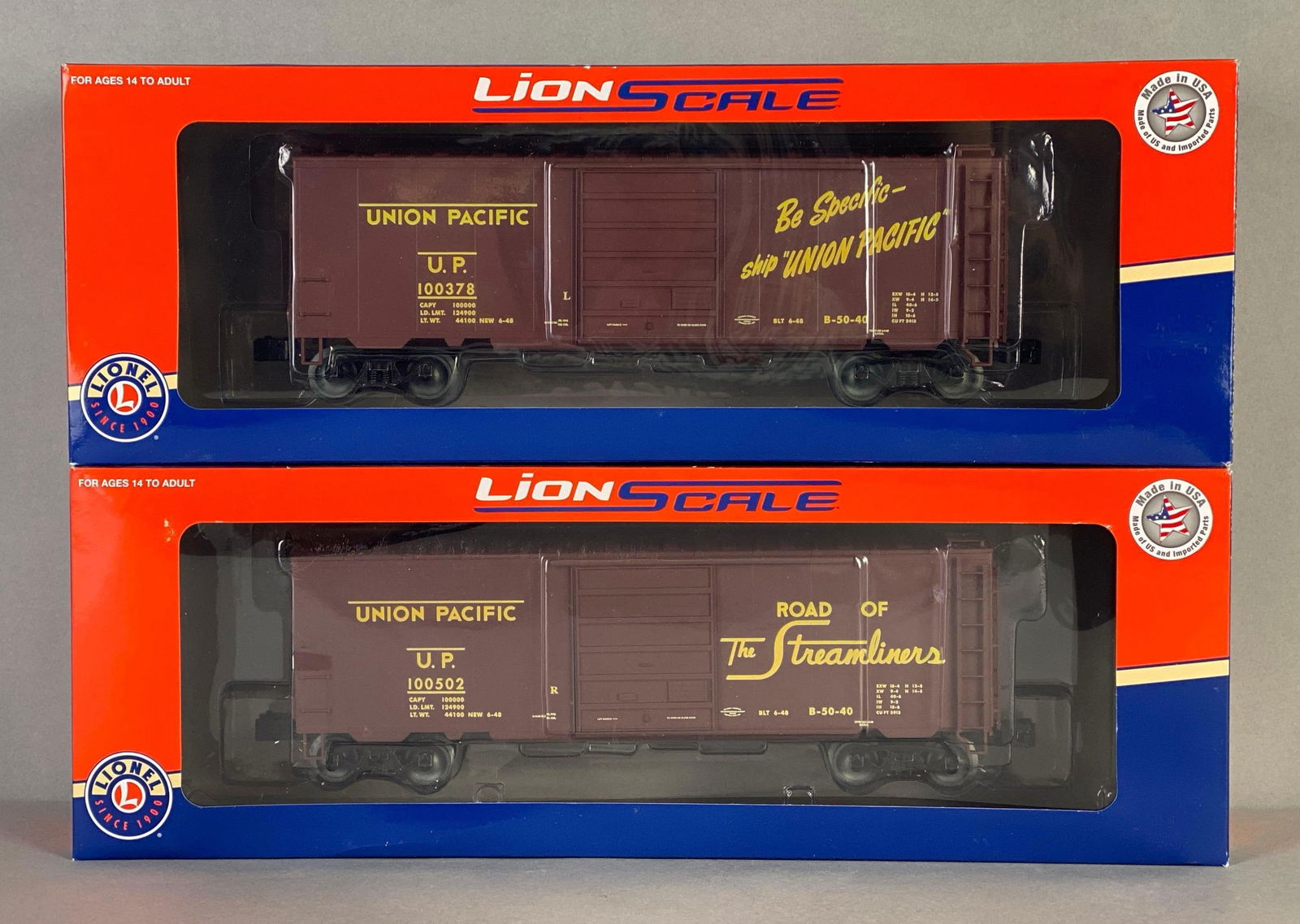 Group of 2 Lionel O Scale Union Pacific PS-1 Boxcars (1 of 3)