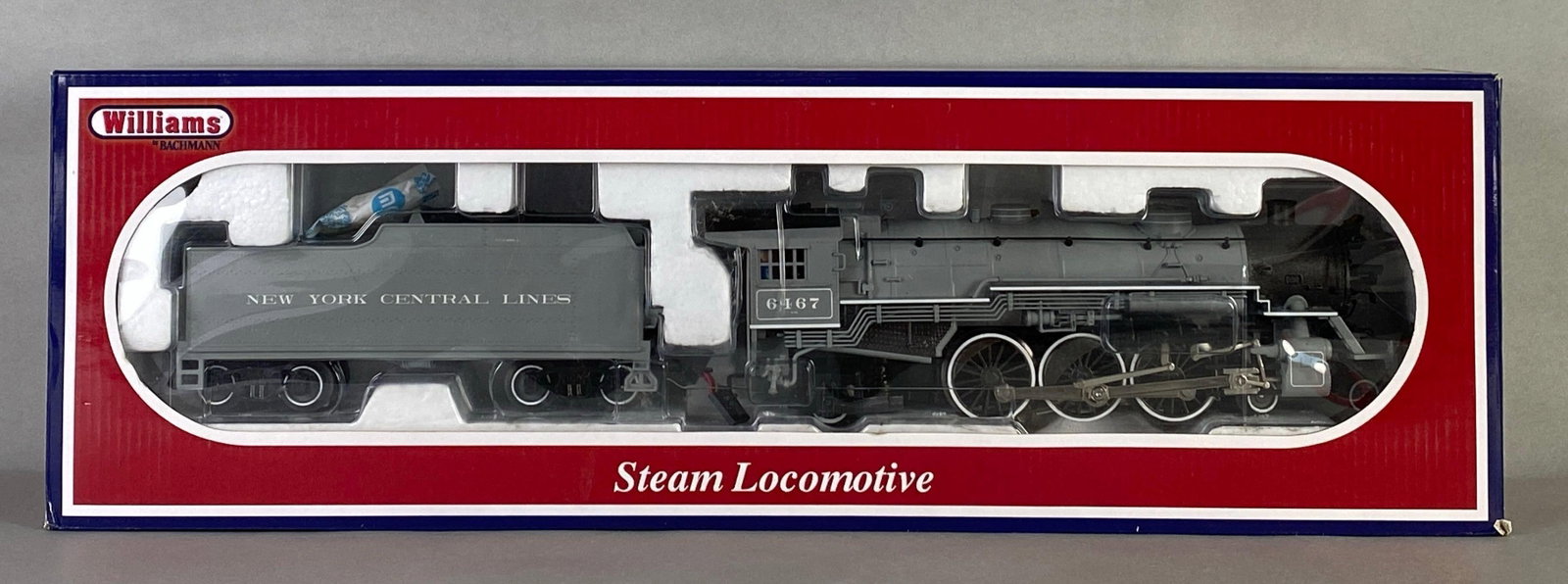 Williams Bachman NYCL 6167 O Scale Steam Locomotive and Tender: New York Central Lines, in original box, locomotive measures 12 inches
