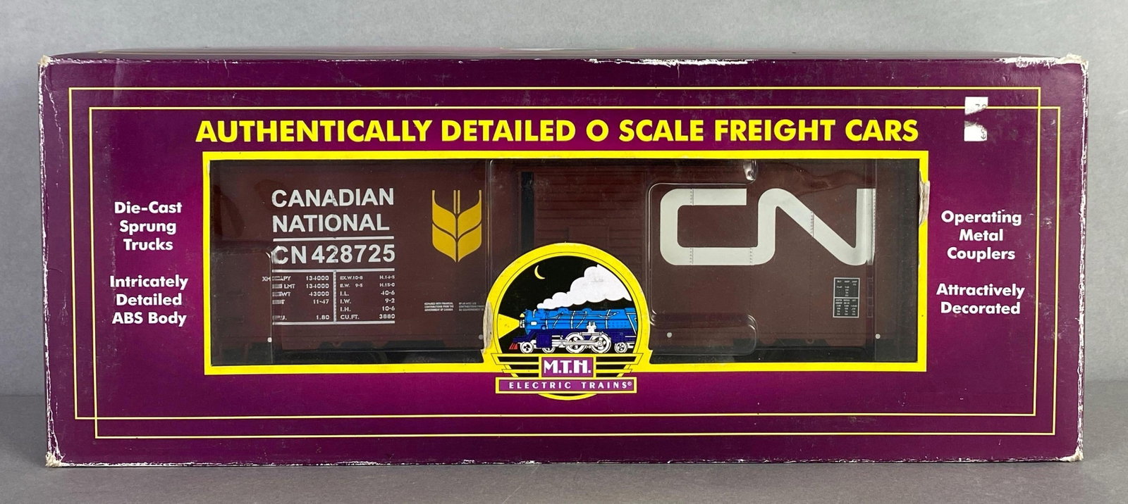 MTH O Scale Canadian National AAR Train Box Car: In original box, box car measures 12 1/2 inches in length