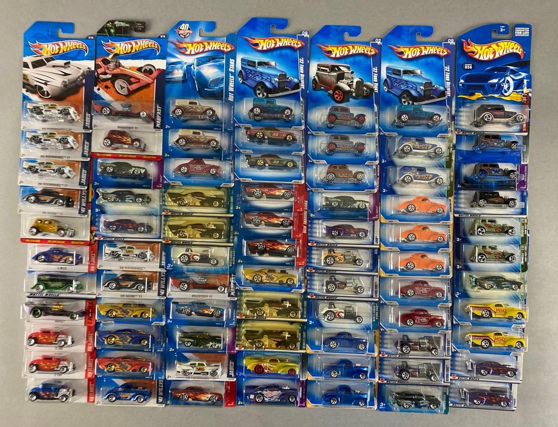 Group of 70+ Mattel Hot Wheels Die-Cast Cara: Includes 1941 Willy’s, 1932 ford, altered state and more, new in original packaging